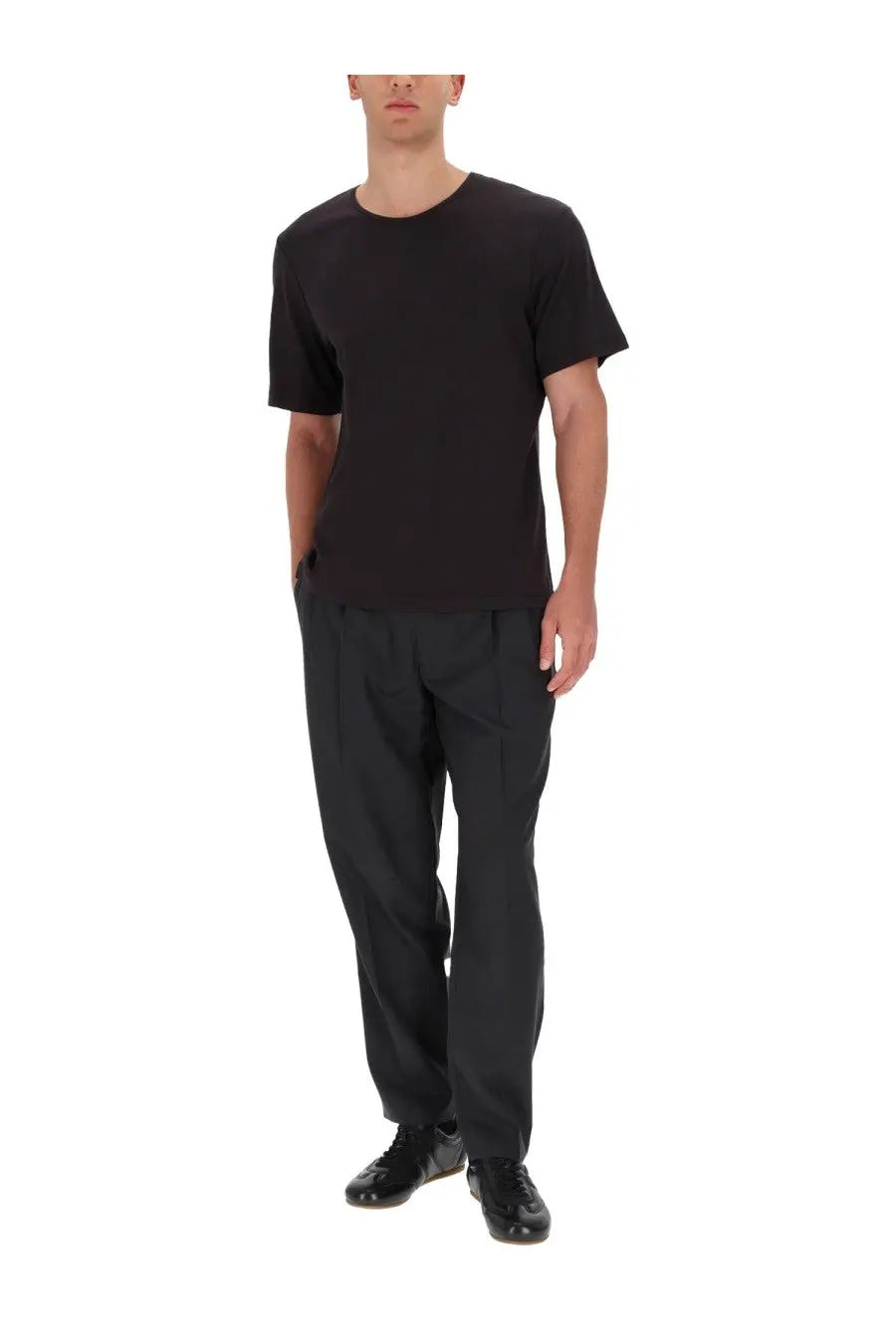 Black short-sleeved crew neck t-shirt made of cotton shown in a lemaire mens cotton shirt grey product image