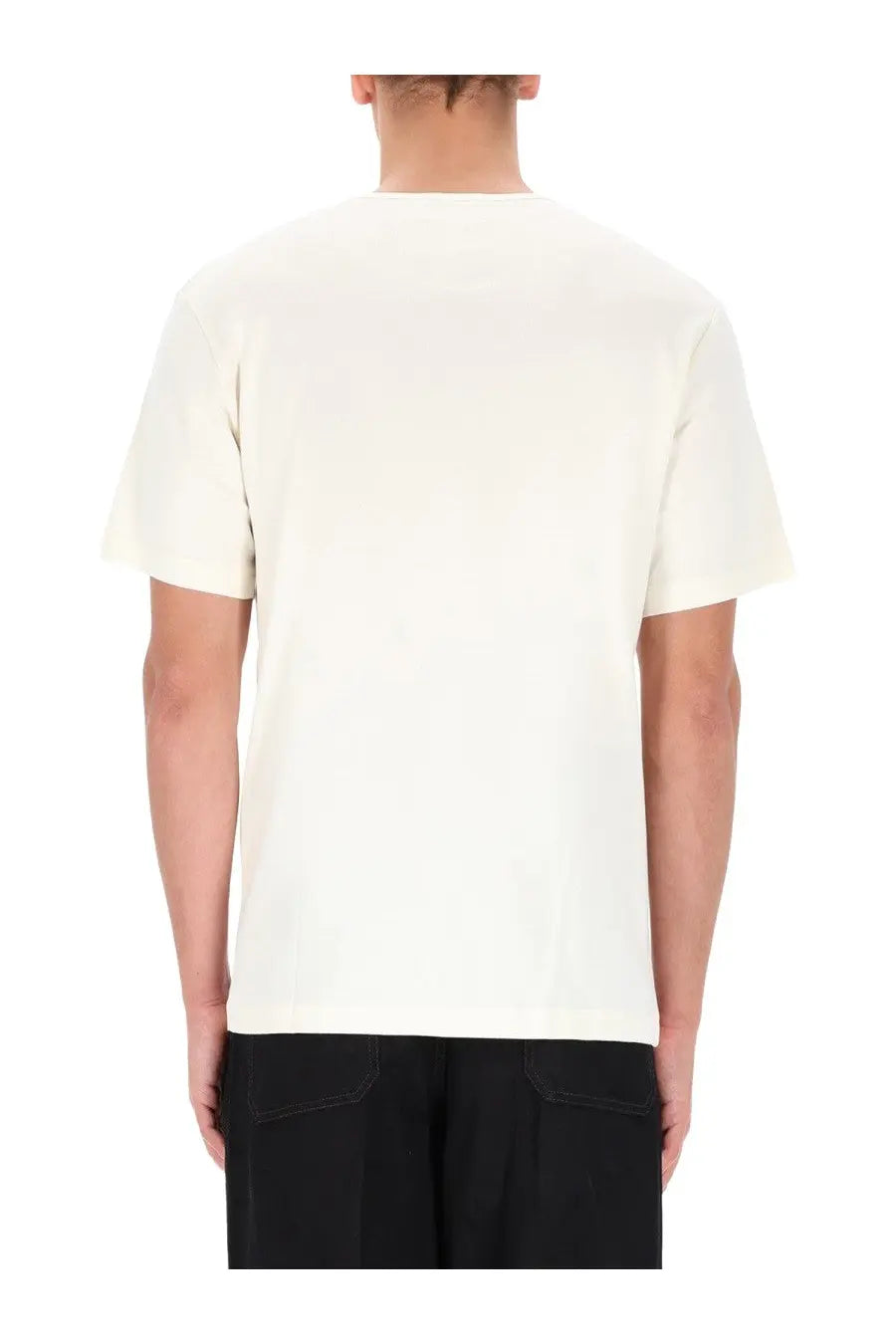 Cream-colored short sleeved cotton t-shirt with a simple round neckline by Lemaire mens cotton shirt white
