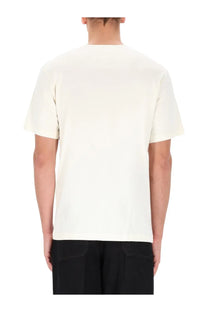 Cream-colored short sleeved cotton t-shirt with a simple round neckline by Lemaire mens cotton shirt white