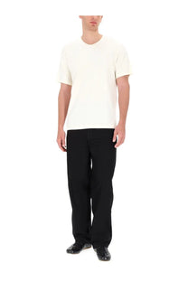 Lemaire men’s cotton shirt white cream colored short sleeved t shirt with simple crew neckline