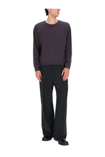 Lemaire men’s dark gray cotton long-sleeved crewneck sweatshirt with relaxed fit and ribbed cuffs
