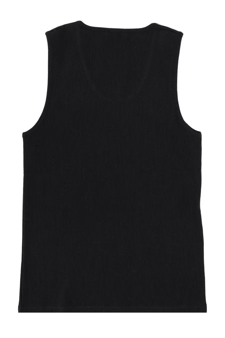 Black ribbed knit sleeveless cotton tank top by lemaire for men showing front side view