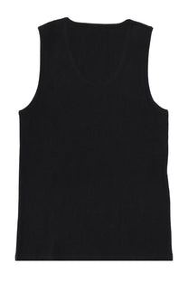 Black ribbed knit sleeveless cotton tank top by lemaire for men showing front side view