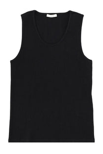 Lemaire men’s black ribbed cotton tank top with soft stretchy fabric and a simple round neckline