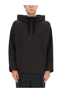 Lemaire men’s grey hoodie in black with relaxed fit and ribbed cuffs made from soft fabric for casual wear