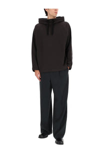 Lemaire men’s grey oversized hoodie with drawstring hood and long sleeves in soft cotton blend material