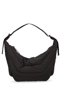 Lemaire men’s large soft game bag black nylon hobo bag with adjustable shoulder strap and reinforced stitching