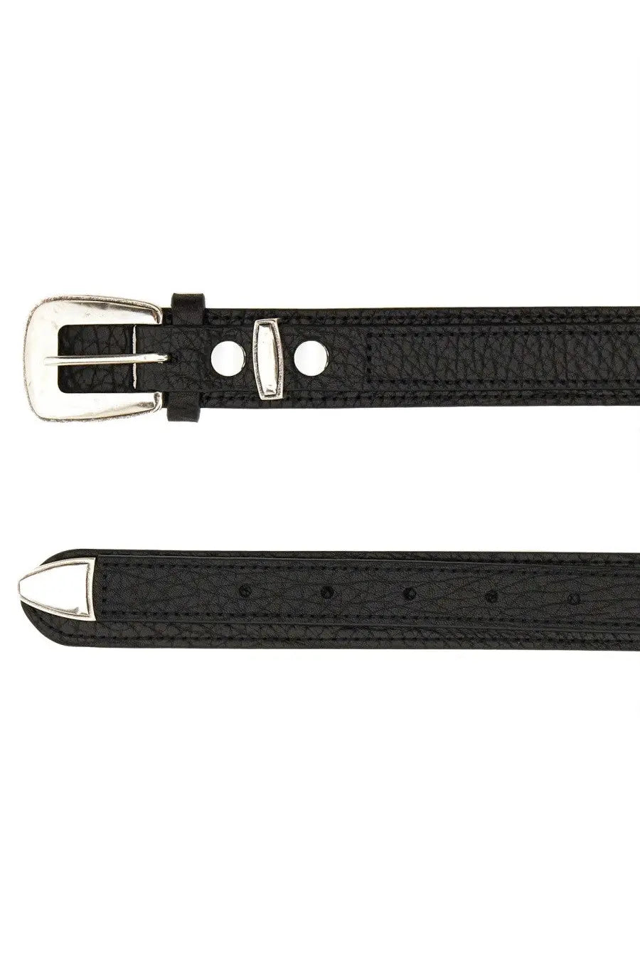 Lemaire men’s minimal western belt black textured leather with silver-toned buckle and matching tip