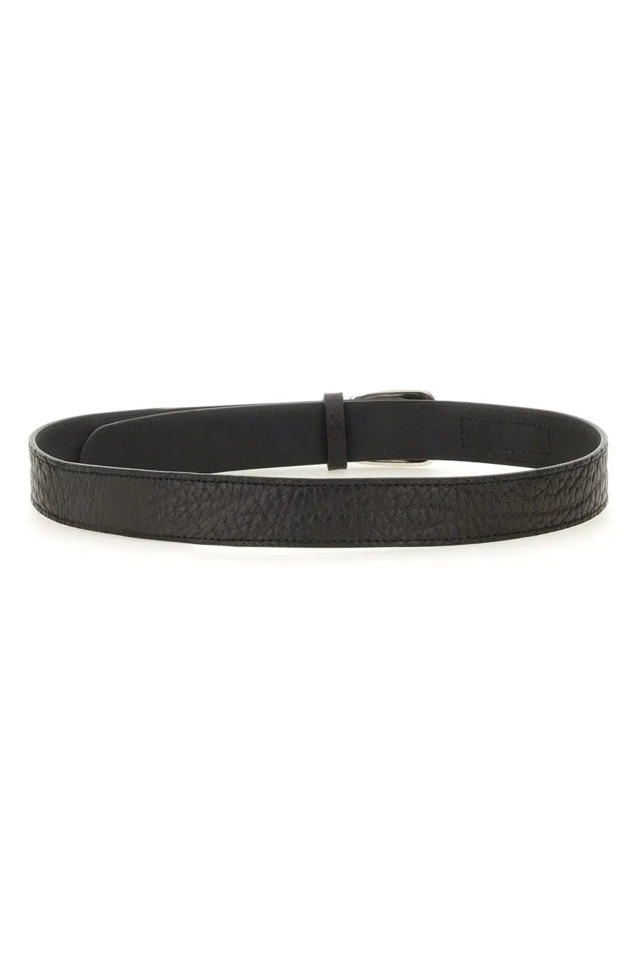 Lemaire men’s minimal western belt black textured leather with silver-toned buckle for stylish casual wear