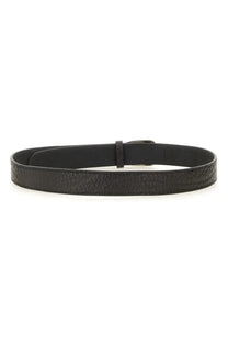 Lemaire men’s minimal western belt black textured leather with silver-toned buckle for stylish casual wear