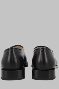 Lemaire men’s mocassino anatomic black leather dress shoes with polished finish and low block heels