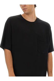 Lemaire men’s relaxed fit black short-sleeved cotton t-shirt with round neckline and single chest pocket