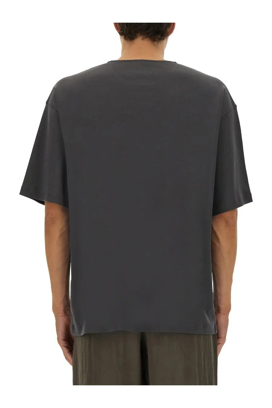 Dark gray oversized Lemaire men’s relaxed fit t-shirt with short sleeves made from soft breathable fabric