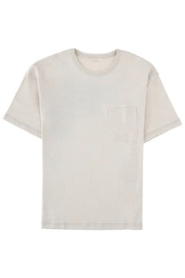Lemaire men’s off-white cotton t-shirt with round neckline and single chest pocket in soft fabric