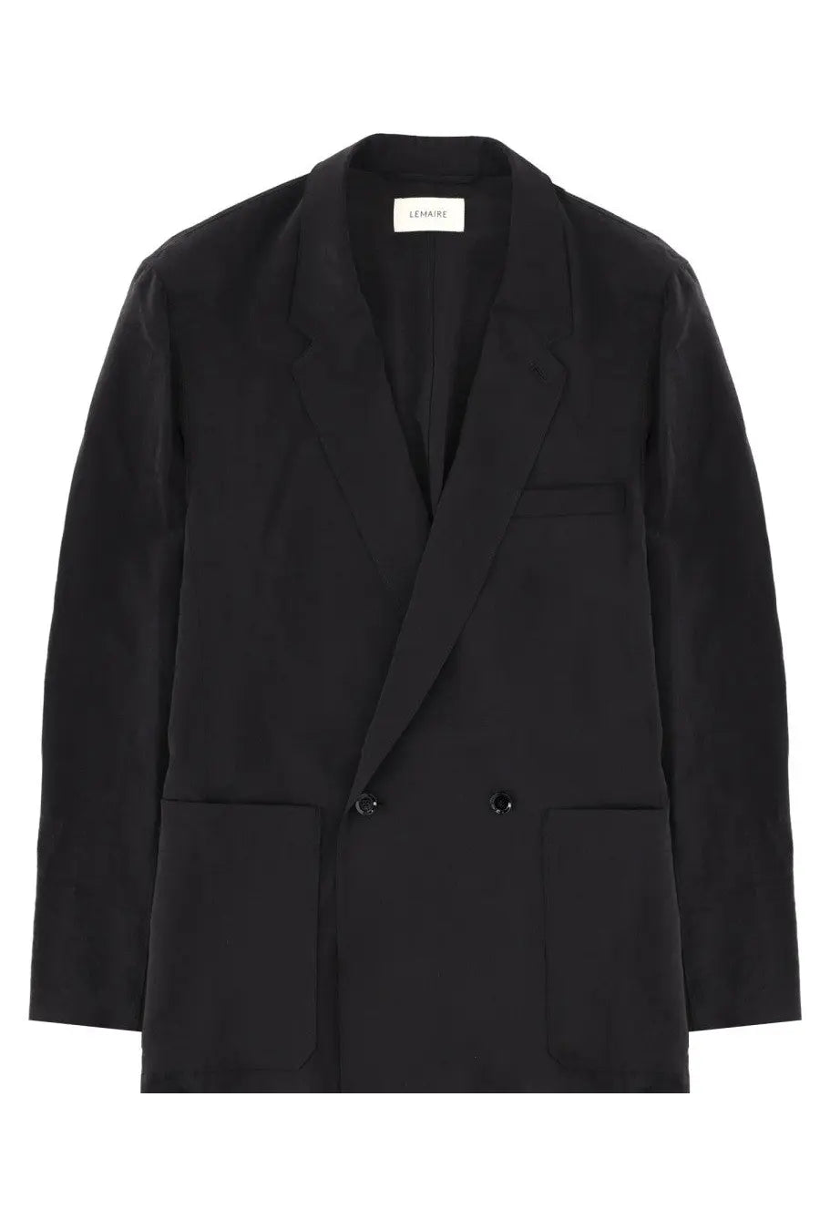 Black double breasted silk blazer by lemaire for men showcasing tailored fit and classic design