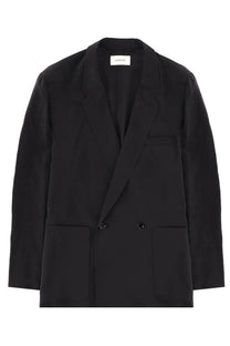 Black double breasted silk blazer by lemaire for men showcasing tailored fit and classic design
