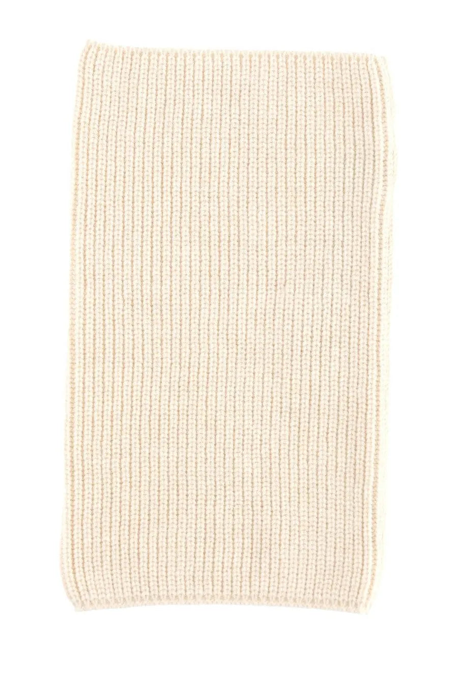 Lemaire men’s snood scarf in cream-colored ribbed knit made from soft wool for comfortable winter wear