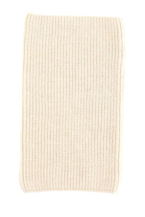 Lemaire men’s snood scarf in cream-colored ribbed knit made from soft wool for comfortable winter wear