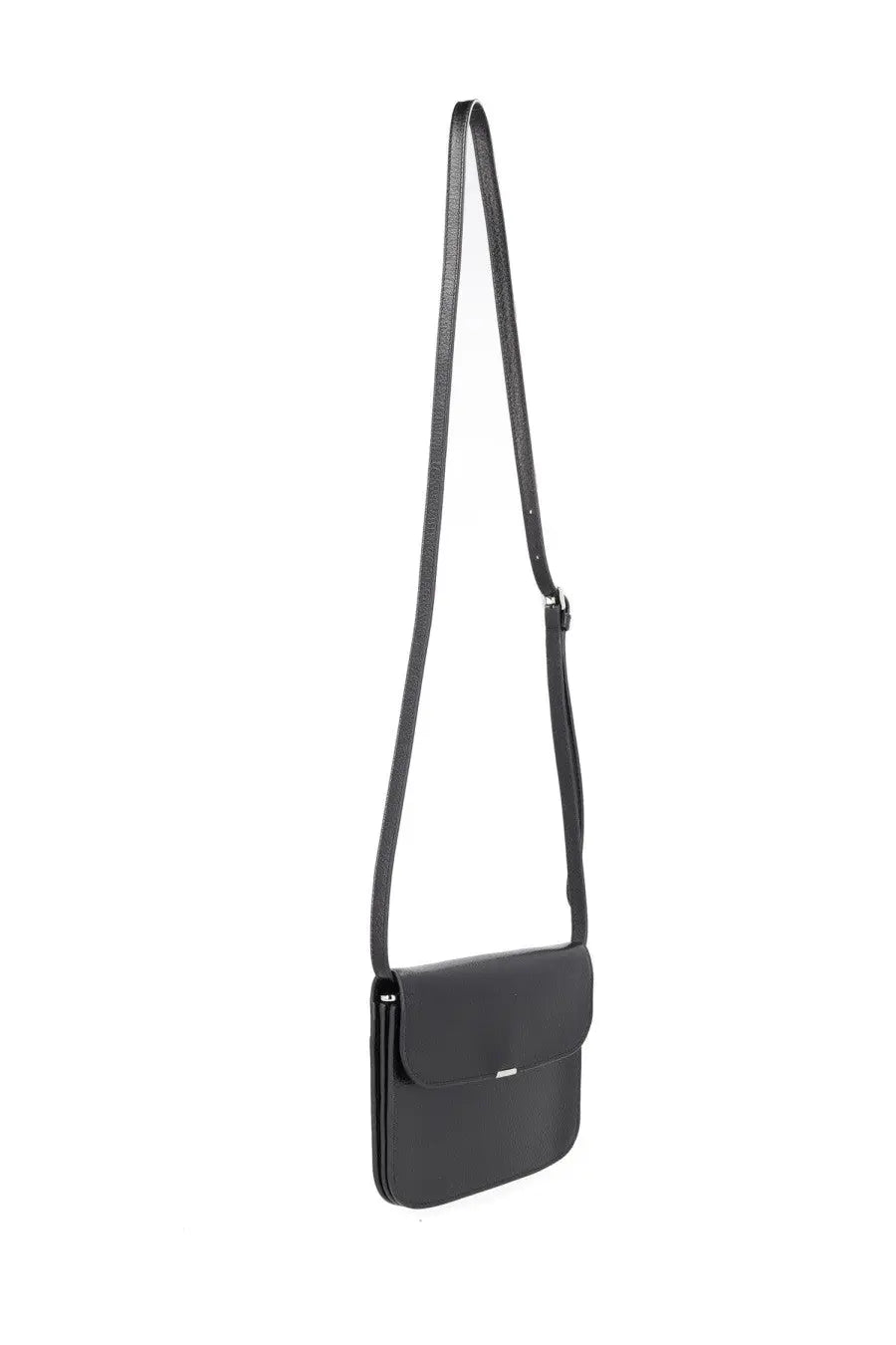 Lemaire men’s black soft tab wallet made of black leather with sleek minimalist design and adjustable crossbody strap