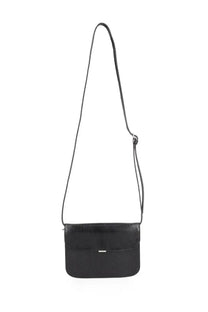 Black textured leather crossbody bag with slender adjustable strap from Lemaire mens soft tab wallet black collection