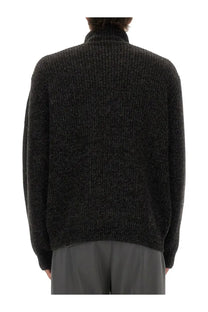 Lemaire men’s turtleneck sweater in black dark gray ribbed knit with a high collar for cold weather wear