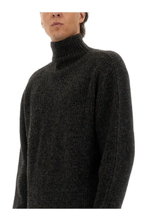 Lemaire men’s black dark gray textured knit turtleneck sweater made of cozy material for cold weather wear