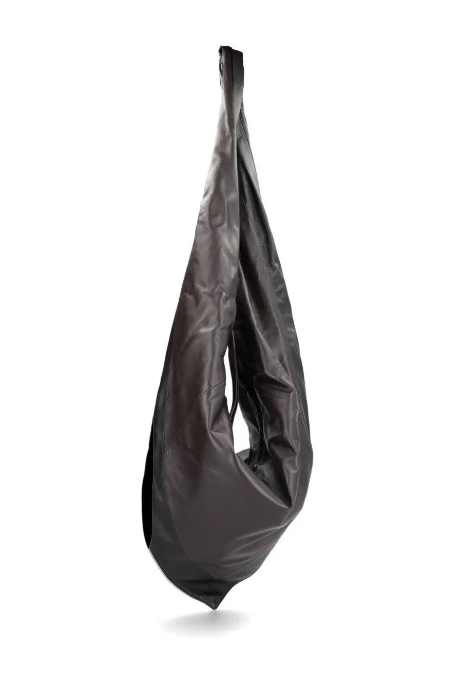 Black leather hobo bag with sleek minimalist design and soft folds from lemaire unisex bag scarf black collection
