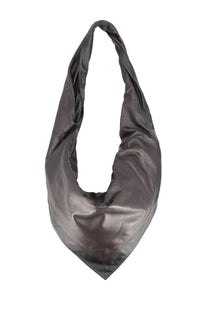 A sleek dark gray satin-like shoulder bag with soft draped silhouette and subtle sheen lemaire unisex bag scarf black
