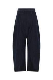 Dark indigo high waist wide straight-leg denim trousers by Lemaire unisex twisted pants blue