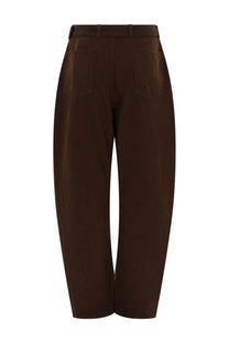 Brown high-waisted lemaire unisex twisted pants with a sleek modern cut and subtle textured fabric