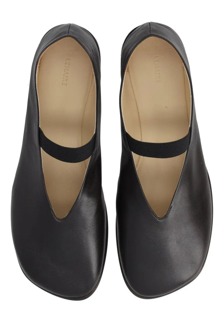 Lemaire women’s ballerina glove brown black leather ballet flats with sleek design and elastic strap across instep