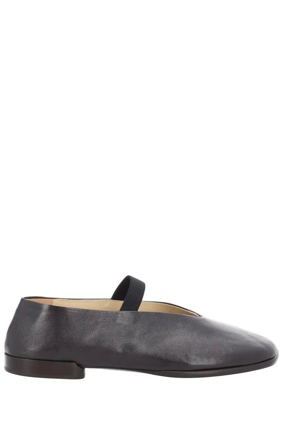 Lemaire women’s ballerina glove brown black leather mary jane flat shoe with simple strap across the instep