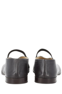 Lemaire women’s ballerina glove brown black leather mary jane shoes with rounded toe and small loop handle at the back
