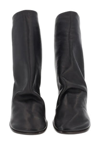 Lemaire women’s boots glove brown black leather knee-high boots with sleek minimalist design and flared square toes