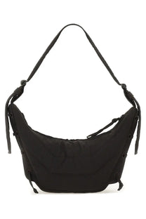 Lemaire women’s borsa soft game small brown nylon shoulder bag with adjustable strap and drawstring closure