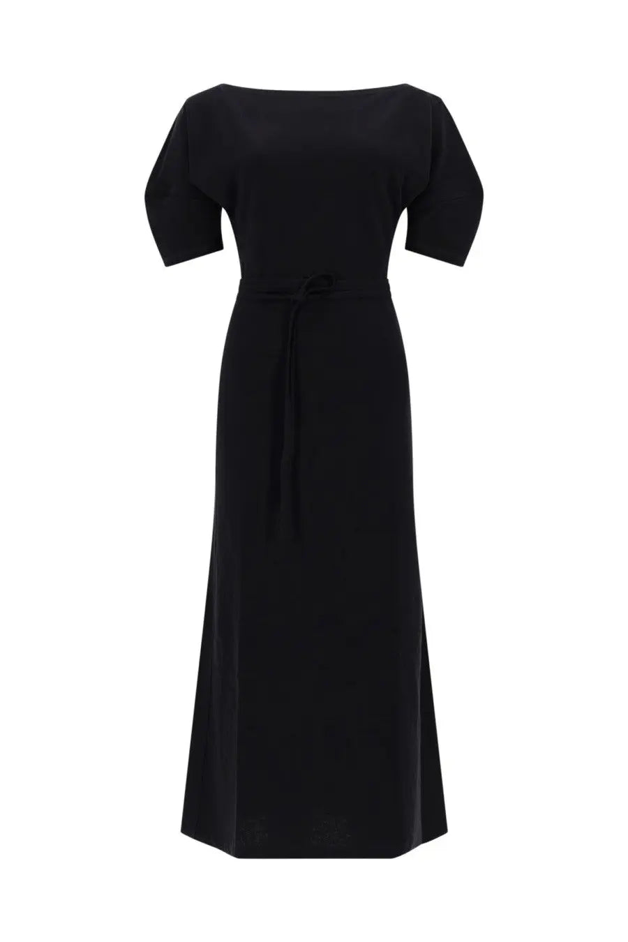 Lemaire women’s black off-the-shoulder midi dress with short sleeves tied waistband cotton and linen blend