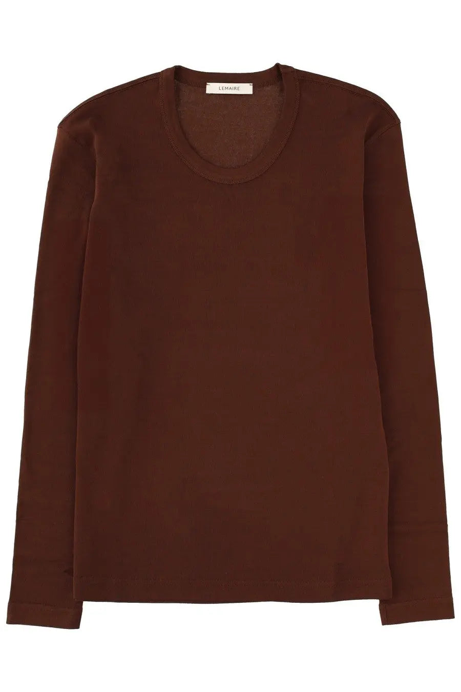 Lemaire women’s brown cotton long-sleeved shirt with soft smooth texture and simple crew neckline