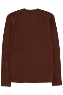 Lemaire women’s brown cotton long-sleeved t-shirt with a crew neck and smooth solid fabric