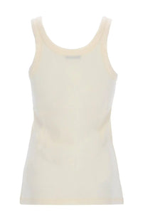 Lemaire women’s white cotton tank top with cream-colored sleeveless design and rounded neckline in soft fabric
