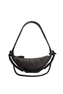 Lemaire women’s croissant bag brown in black leather with banana shape and braided crossbody strap details