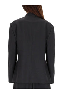 Black tailored blazer with structured back and subtle peplum hem from lemaire women’s double breasted jacket grey collection