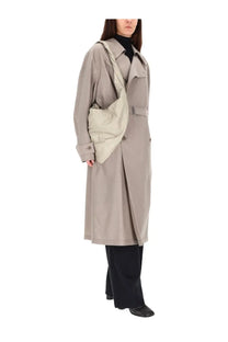 Lemaire women’s beige double breasted trench coat with belted waist and structured collar made from cotton blend