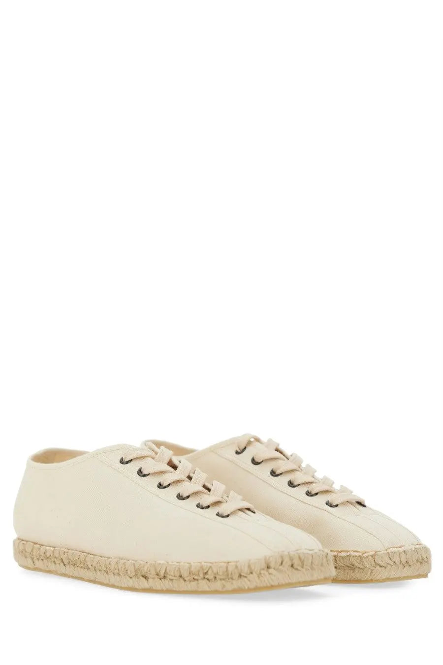 Lemaire women’s espadrille cream-colored sneakers with woven jute sole and matching laces in linoleum white