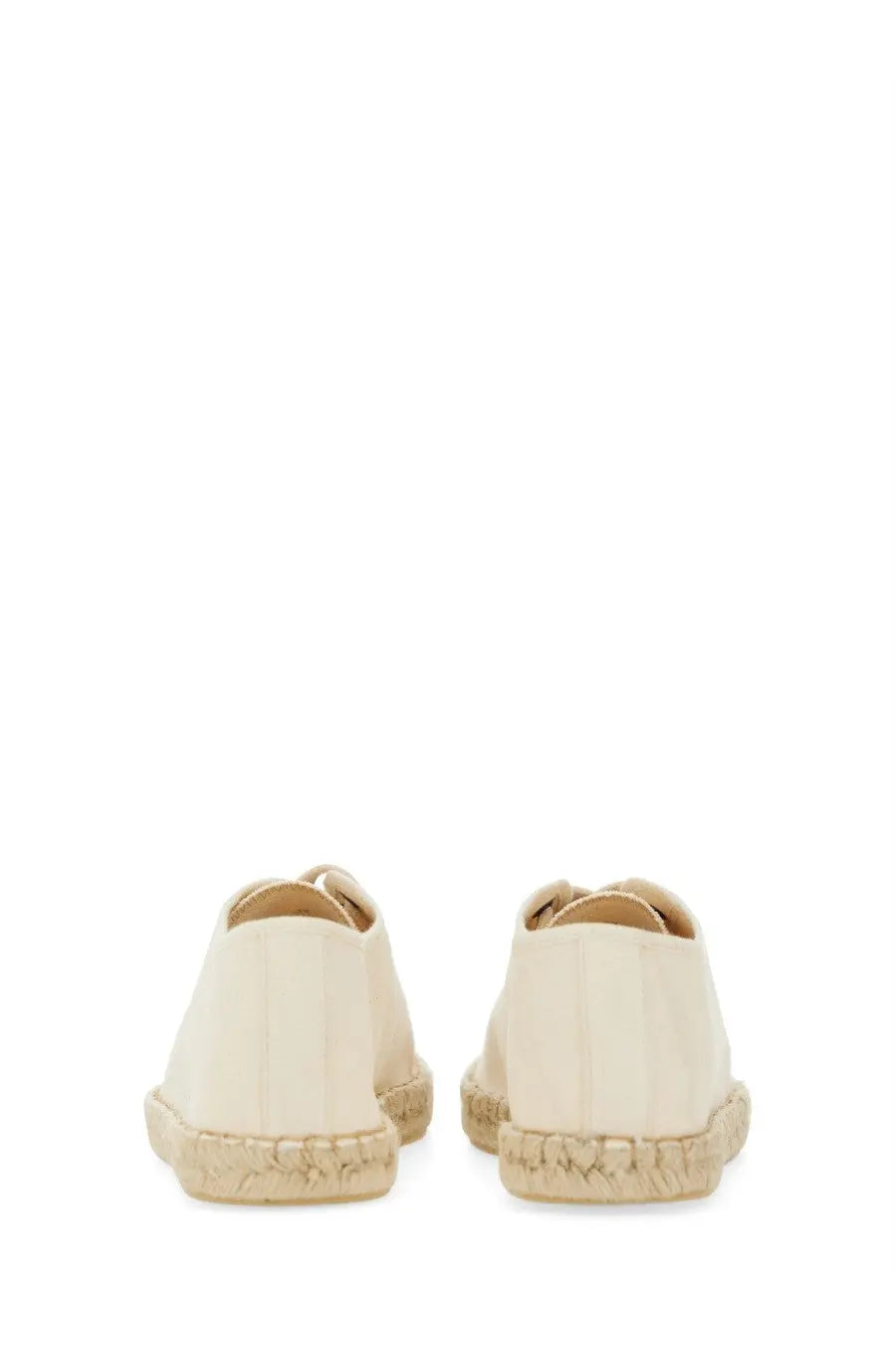 Cream-colored lemaire women’s espadrille sneakers with woven jute sole and smooth leather upper in linoleum white