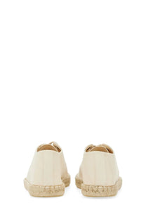Cream-colored lemaire women’s espadrille sneakers with woven jute sole and smooth leather upper in linoleum white