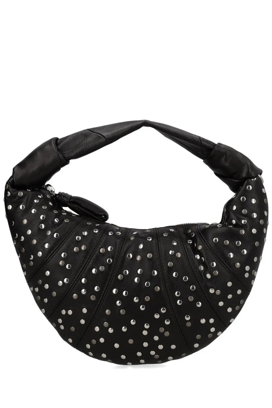 Lemaire women’s fortune croissant mini bag in black leather with silver studs crescent-shaped handbag