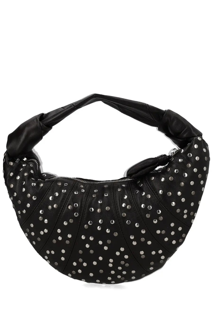 Black leather hobo bag with silver studs and twisted top handle from lemaire womens fortune croissant mini bag brown