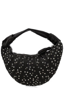 Black leather hobo bag with silver studs and twisted top handle from lemaire womens fortune croissant mini bag brown