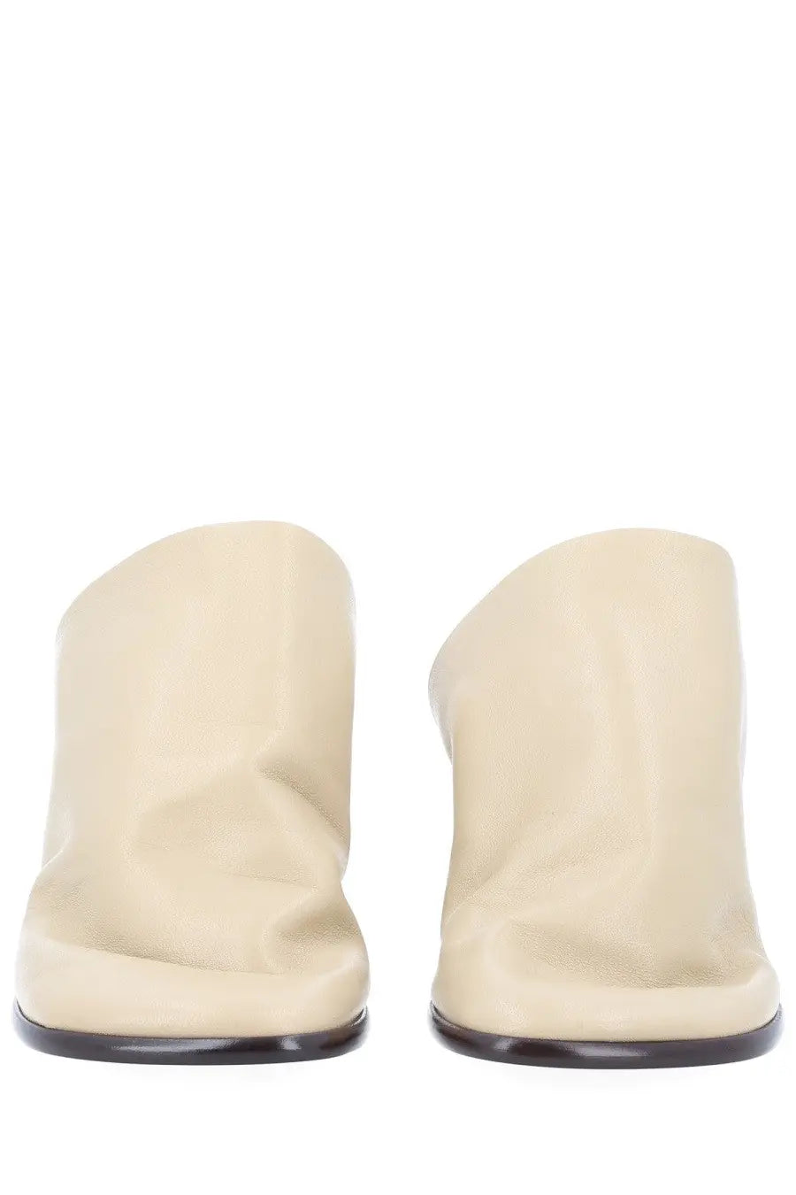 Lemaire women’s mule glove beige cream-colored leather mules with sleek minimalist design and dark brown soles