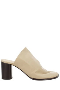 Lemaire women’s mule glove beige cream leather shoe with dark brown block heel for stylish casual wear